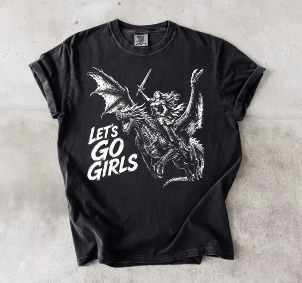 Warrior Woman Dragon Rider Shirt, Fantasy Graphic Tee, Feminist Empowerment Tee